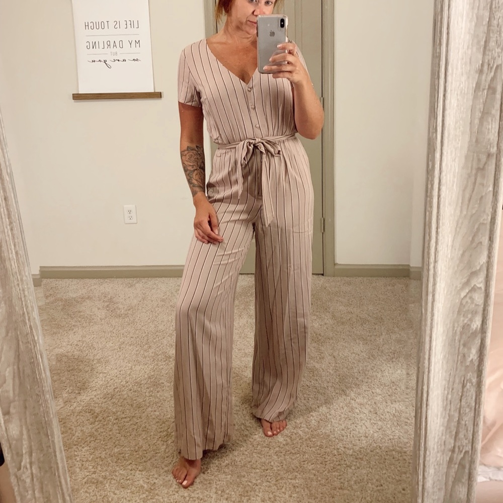 Light Pink and Black Striped Jumpsuit